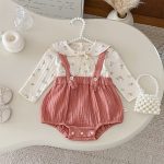 【80-90cm】ロンパース ベビー リボン結び 小花柄 - 画像 (6)
