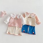 【73-120cm】トップスorパンツ ベビー どうぶつ刺繍 ニット - 画像 (2)