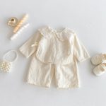 【73-110cm】セットアップ ベビー フリル襟 ジャカード - 画像 (2)
