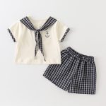 【73-100cm】セットアップ ベビー セーラー風 チェック - 画像 (3)