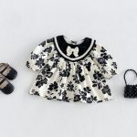 【73-110cm】ワンピース ベビー レトロ 花柄 - 画像 (2)