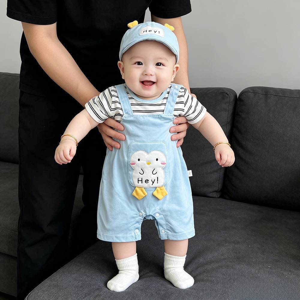 0e07a7f3909d04df1603dfc91ceaf628.jpg 【66-90cm】ロンパース ベビー ペンギン レイヤード - 画像 (1)