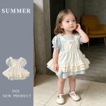 【73-100cm】ワンピースセット ベビー 可愛い パフスリーブ - 画像 (2)