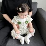 【66-90cm】ロンパース ベビー グリーン花 レイヤード - 画像 (4)