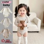 【66-90cm】ロンパース ベビー 熊柄ボーダー シンプル - 画像 (9)