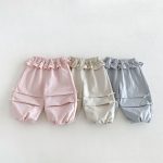 【80-130cm】パンツ 女の子 フリル リボン付き 無地