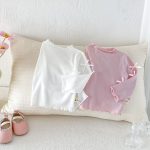 【73-120cm】長袖Ｔシャツ ベビー 無地 リボン付き - 画像 (4)