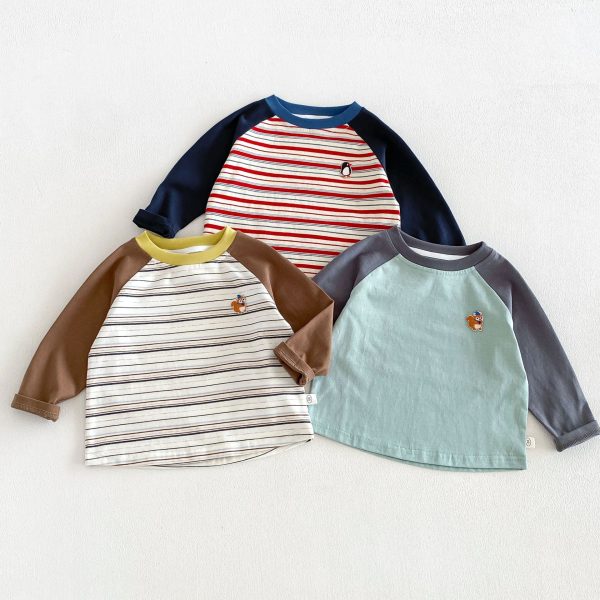 【80-130cm】長袖Tシャツ 男の子 ラグラン ボーダー柄