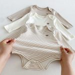 【66-90cm】ロンパース ベビー 熊柄ボーダー シンプル - 画像 (3)