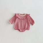 【66-90cm】ロンパース ベビー シボ生地 フリル襟 - 画像 (5)