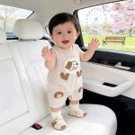 【66-100cm】ロンパース ベビー ドッグ柄 ストライプ - 画像 (5)