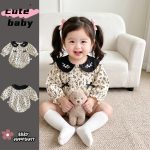 【66-90cm】ロンパース ベビー リボン付き レトロ 花柄 - 画像 (3)
