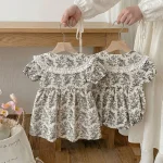 【66-130cm】ロンパース or ワンピース ベビー 小花柄 折り襟 - 画像 (9)