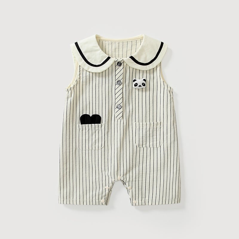 20497e6ca38307914cf056a23fee9be8.jpg 【66-73cm】ロンパース ベビー パンダ ストライプ - 画像 (1)