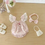 【66-140cm】ロンパースor ワンピース ベビー 小花柄 フリルスリーブ - 画像 (10)