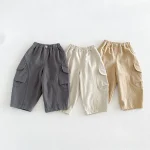 【80-130cm】パンツ ベビー ポケット付き ロング 無地 - 画像 (2)