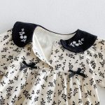 【66-90cm】ロンパース ベビー リボン付き レトロ 花柄 - 画像 (7)