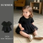 【66-90cm】ロンパース ベビー ブラック ワンピース風 - 画像 (2)