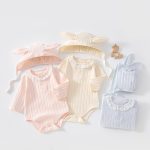 【59-80cm】ロンパース＆帽子 ベビー 柔らかリブ 無地 - 画像 (2)