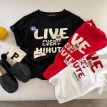 【90-150cm】半袖Tシャツ キッズ服 パッチワーク ロゴプリント - 画像 (7)