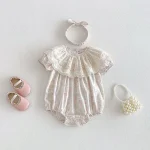 【66-90cm】ロンパース ベビー レース襟 小花柄 - 画像 (2)