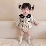 【66-90cm】ロンパース ベビー リボン付き レトロ 花柄 - 画像 (4)