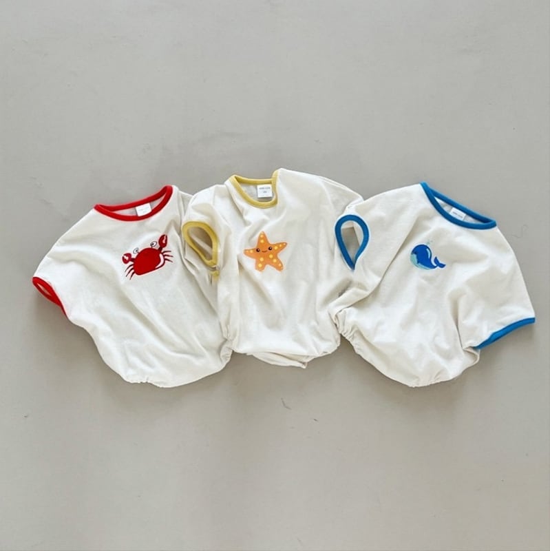 32b0311ddadd48553d30c85e1114727b.jpg 【66-90cm】ロンパース ベビー カニ・ヒトデ・クジラ ノースリーブ - 画像 (1)