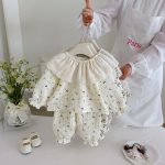 【73-100cm】セットアップ ベビー フリル襟 総柄 - 画像 (9)