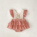 【66-90cm】ロンパース ベビー 花刺繡 フリル - 画像 (4)