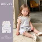 【66-90cm】ロンパース ベビー パープル フラワー