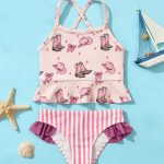 【90-140cm】水着 キャミソール ハット柄 セットアップ - 画像 (4)