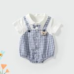 【73-90cm】ロンパース ベビー レイヤード クマ チェック - 画像 (4)