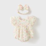 【73-90cm】ロンパース ベビー パフスリーブ 花柄 - 画像 (2)