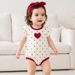 【66-90cm】ロンパース ベビー レッドハート フリル - 画像 (3)