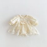 【66-90cm】 ベビー レース蝶結びクリームロンパース - 画像 (4)