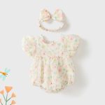 【73-90cm】ロンパース ベビー パフスリーブ 花柄 - 画像 (3)