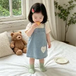 【73-120cm】ワンピース or シャツ ベビー ハート デニム - 画像 (4)