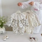【73-100cm】セットアップ ベビー フリル襟 総柄 - 画像 (7)