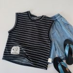 【90-140cm】タンクトップ キッズ ボーダー シンプル - 画像 (8)