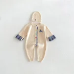 【66-90cm】ロンパース ベビー 帽子付き 犬柄 ニット - 画像 (4)