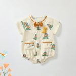 【66-90cm】ロンパース ベビー 恐竜 プリント リボン付き - 画像 (4)