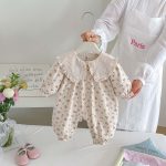 【66-90cm】オールインワン ベビー フラワー柄 折り襟 - 画像 (4)