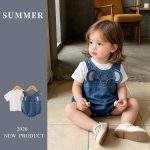 【66-90cm】ロンパース&シャツ ベビー ゾウー柄 デニム