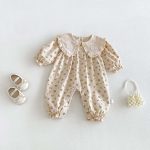 【66-90cm】オールインワン ベビー フラワー柄 折り襟 - 画像 (2)