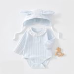 【59-80cm】ロンパース＆帽子 ベビー 柔らかリブ 無地 - 画像 (5)