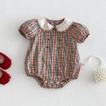 【66-90cm】ロンパース ベビー レトロ チェック柄 - 画像 (2)