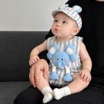 【66-90cm】ロンパース ベビー ストライプ ゾウー柄 - 画像 (2)