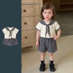 【73-100cm】セットアップ ベビー セーラー風 チェック