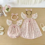 【66-140cm】ロンパースor ワンピース ベビー 小花柄 フリルスリーブ - 画像 (27)