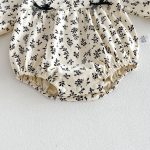【66-90cm】ロンパース ベビー リボン付き レトロ 花柄 - 画像 (11)